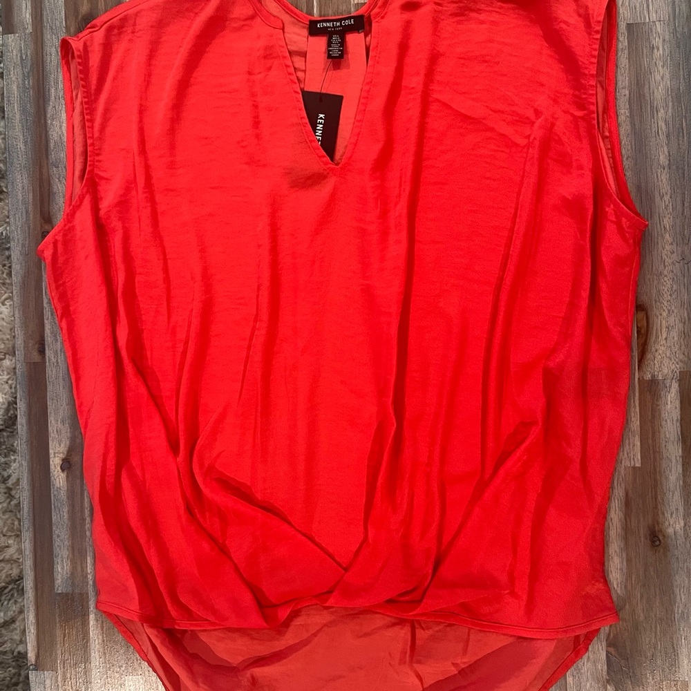 Kenneth Cole Cayenne colored Asymmetrical (high-low) modified Wrap Blouse